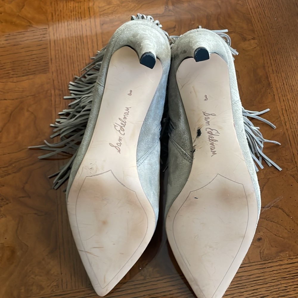 Sam Edelmam Zip Up Gray Pointed Toe Booties. - image 4